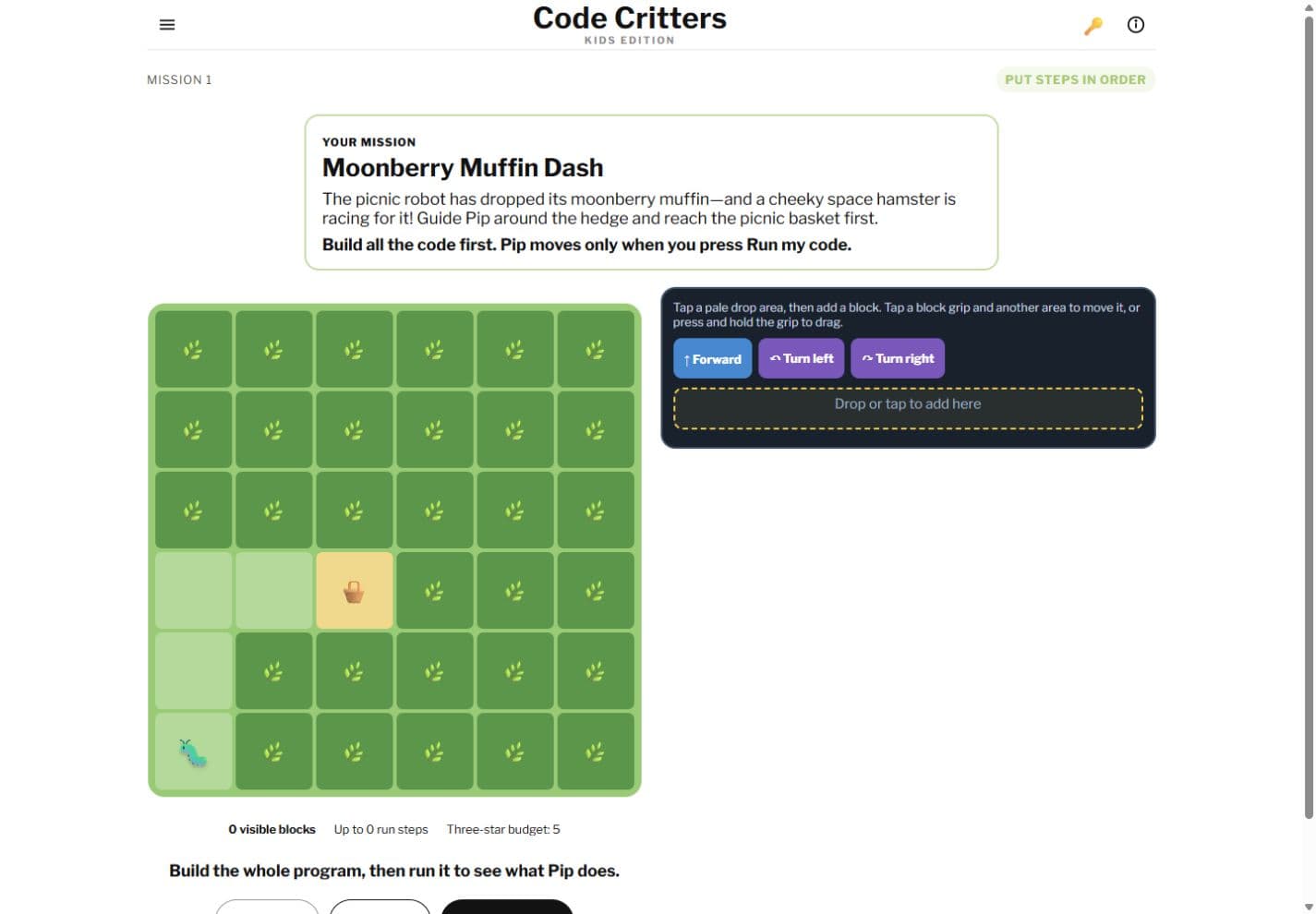 Code Critters programming game interface