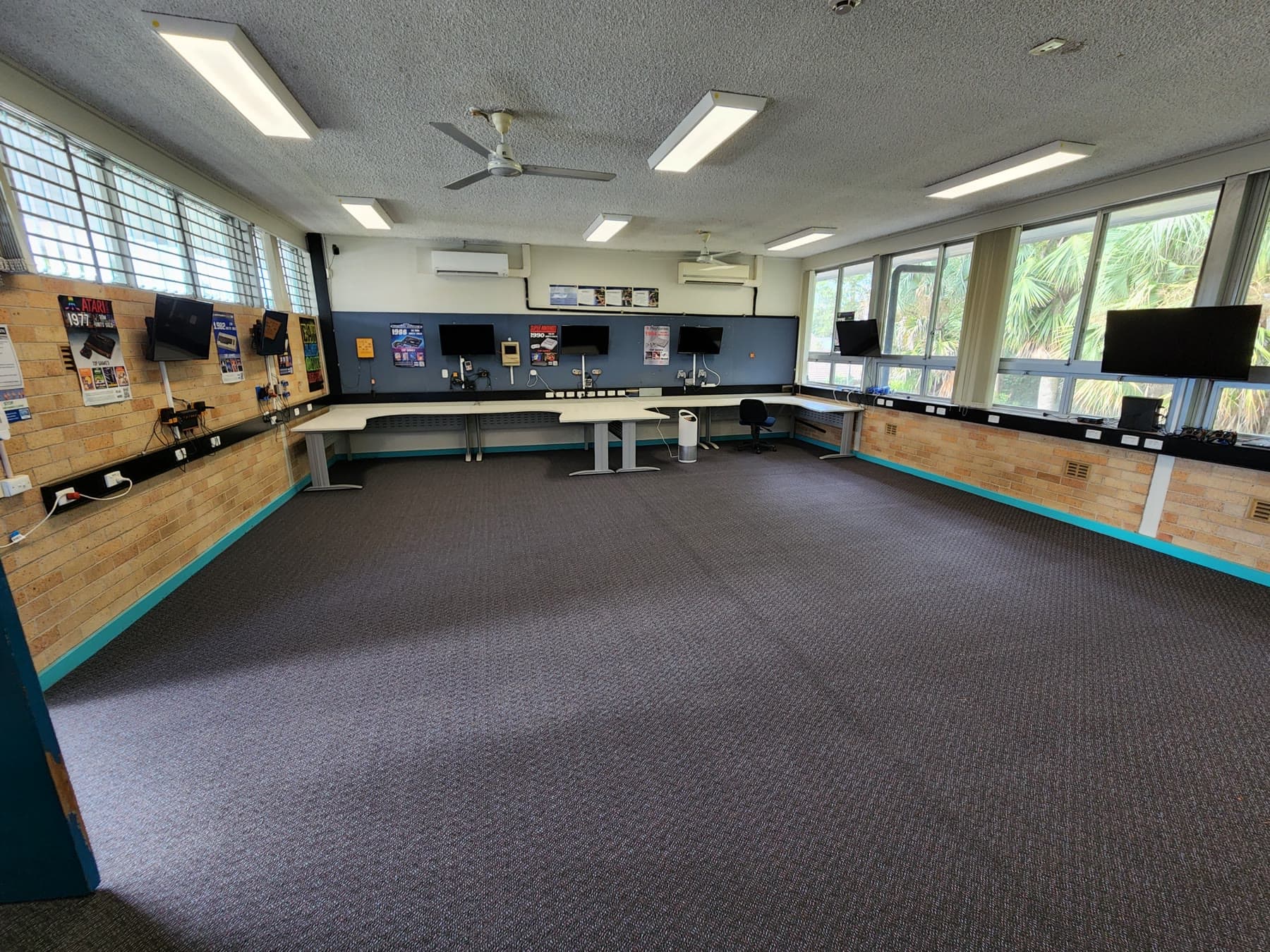 Restored but empty school computer room awaiting replacement equipment after flood loss