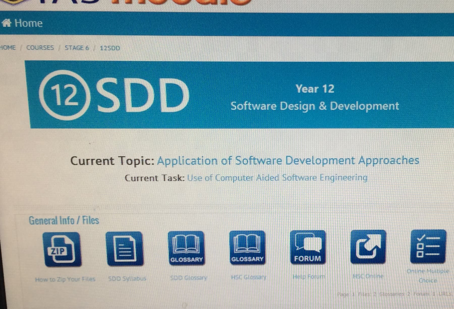 Privacy-safe crop of David’s self-hosted 2013 Moodle course for Year 12 Software Design and Development