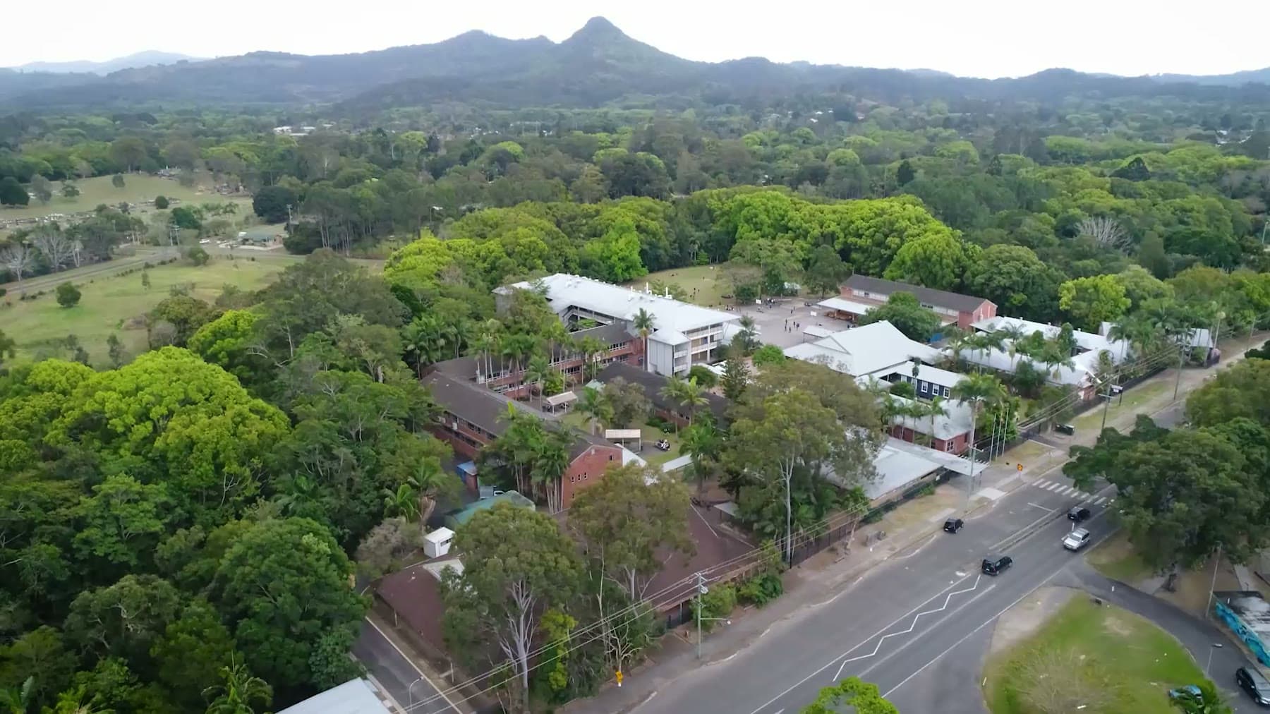Aerial frame of Mullumbimby High School and Mount Chincogan from David’s 2019 website banner film